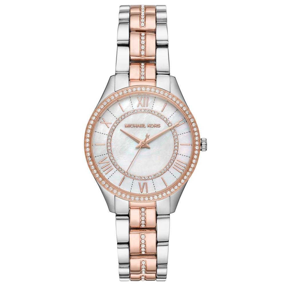 Elegante zweifarbige Uhr mit Kristallbesatz