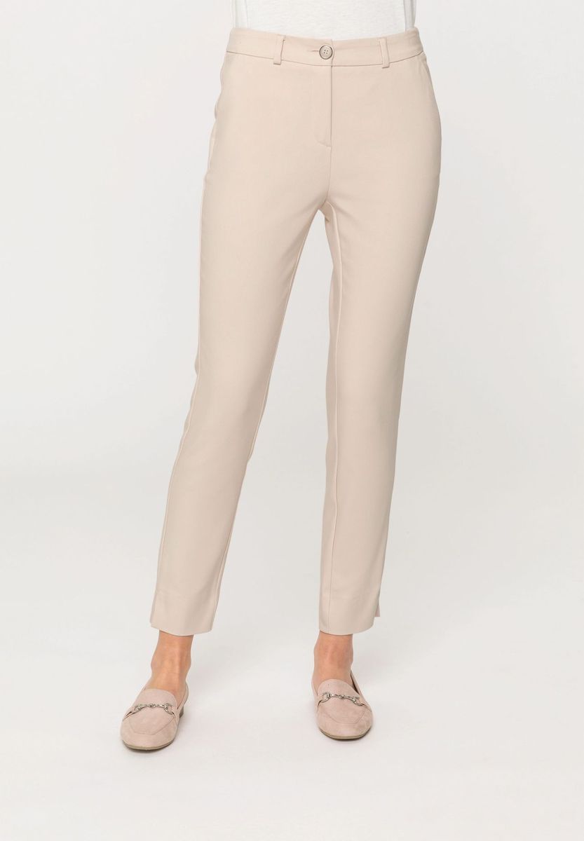 Beige Cropped Stoffhose mit Bügelfalten