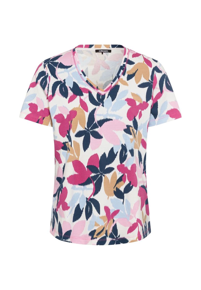 T-Shirt mit Blumenmuster und V-Ausschnitt