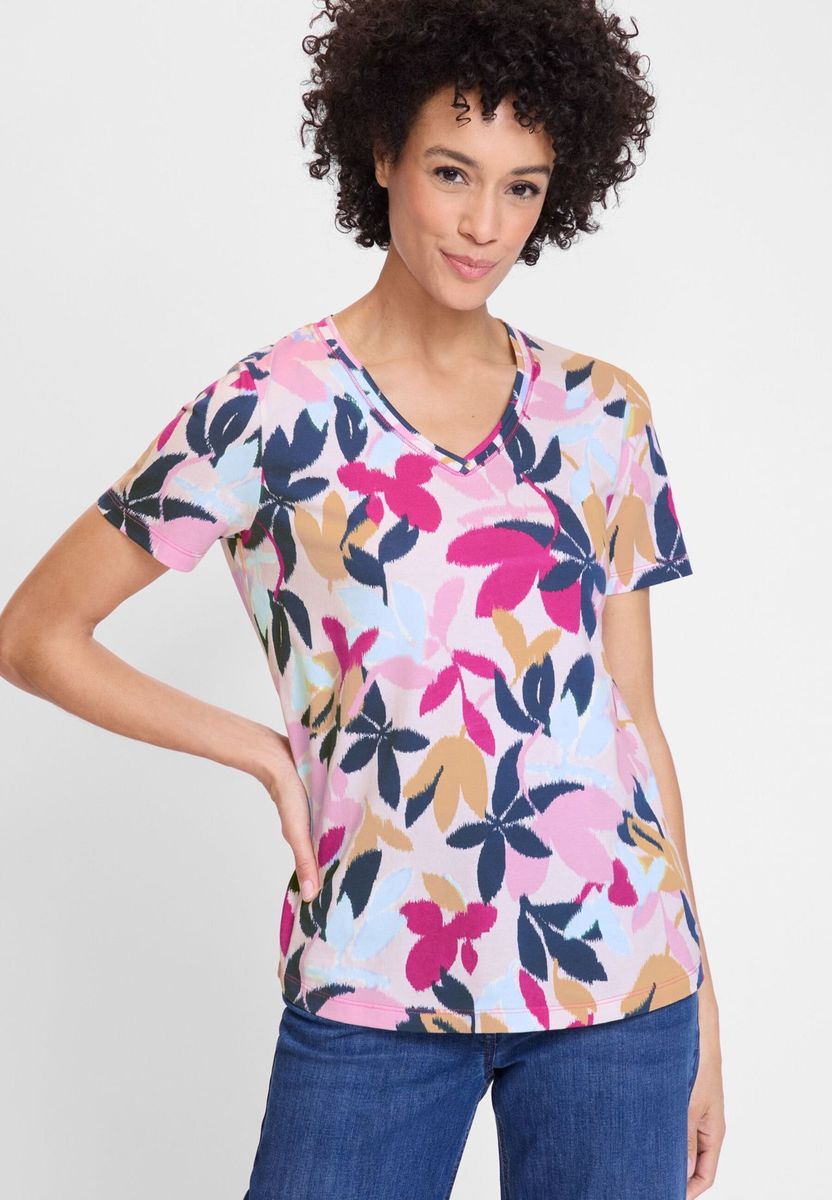 T-Shirt mit Blumenmuster und V-Ausschnitt