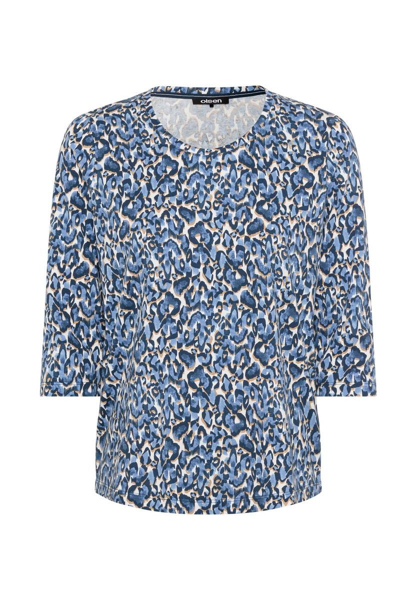 Blaues Leopardmuster 3/4-Arm Shirt