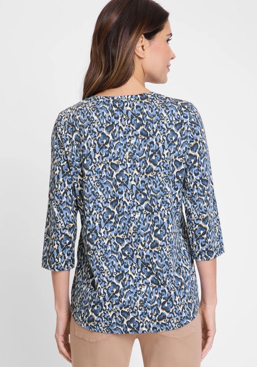 Blaues Leopardmuster 3/4-Arm Shirt