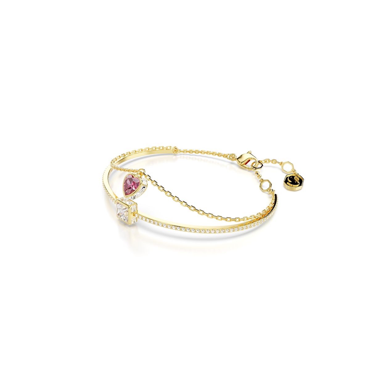 Zweilagiges Armband mit Herz- und quadratischen Kristallen