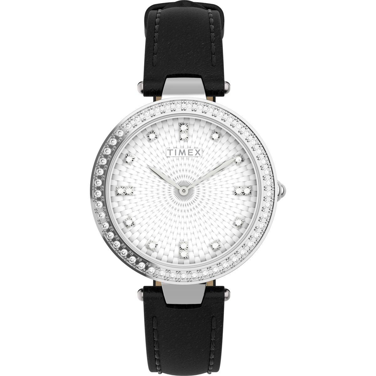 Elegante Lederuhr mit Kristalllünette