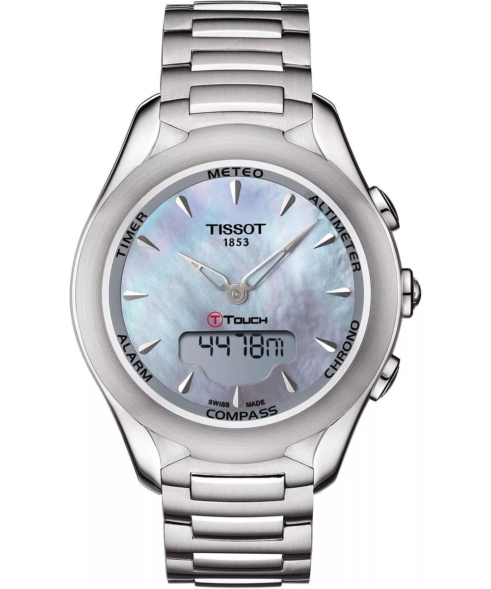 Solarbetriebene Touchscreen-Uhr mit Perlmuttzifferblatt