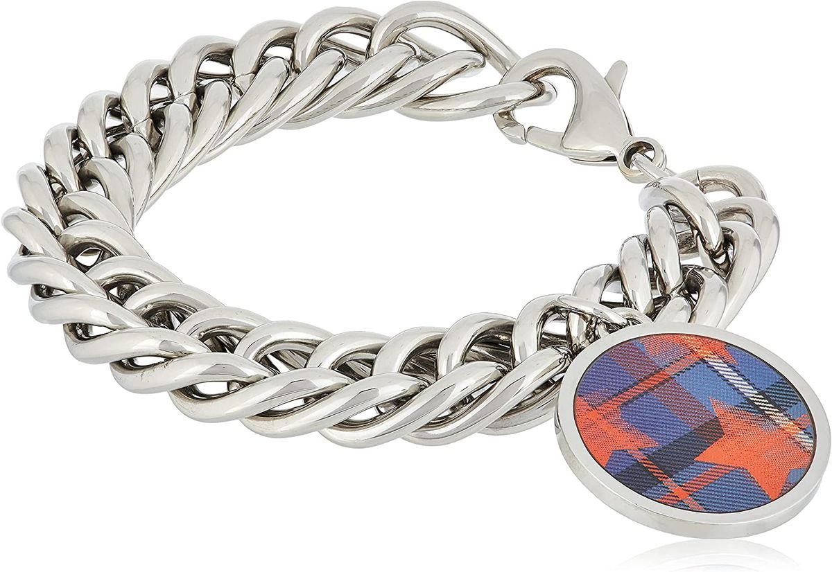 Grobgliedriges Kettenarmband mit Karomuster-Anhänger