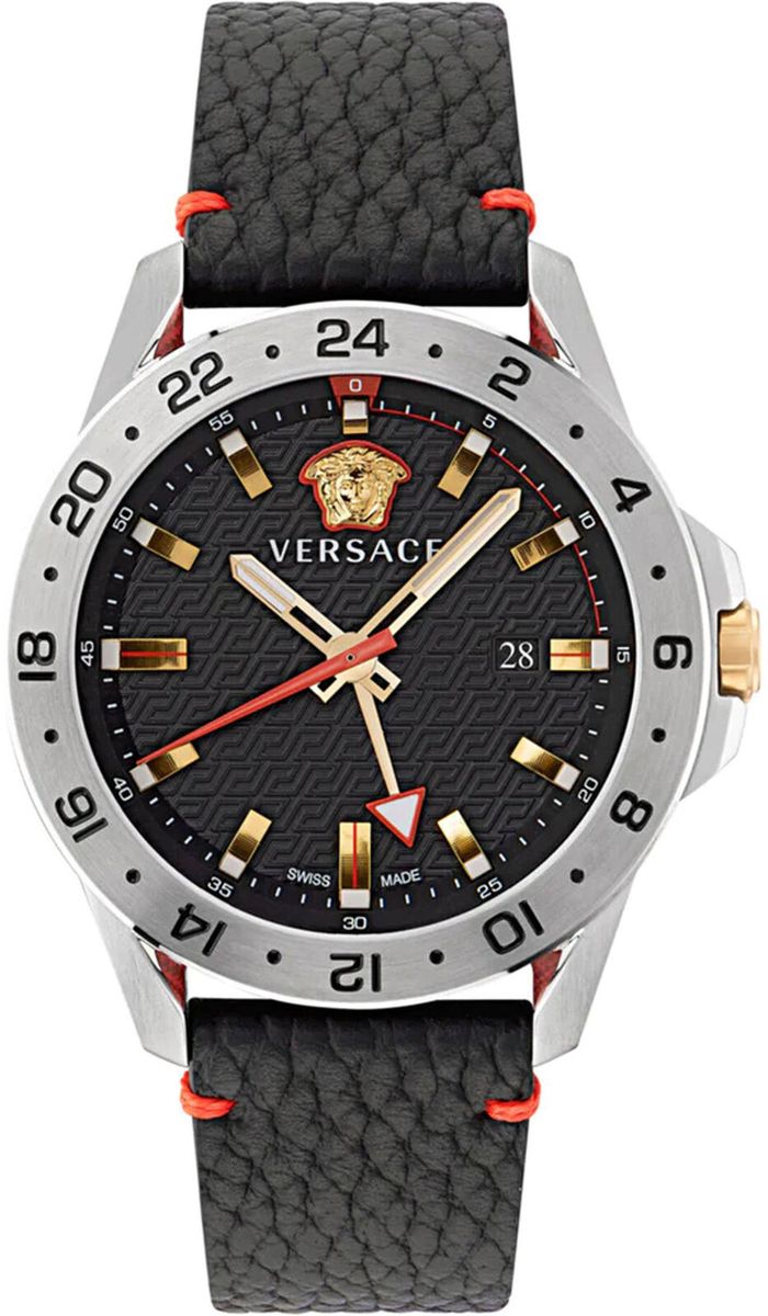Sportliche GMT-Uhr mit Lederarmband