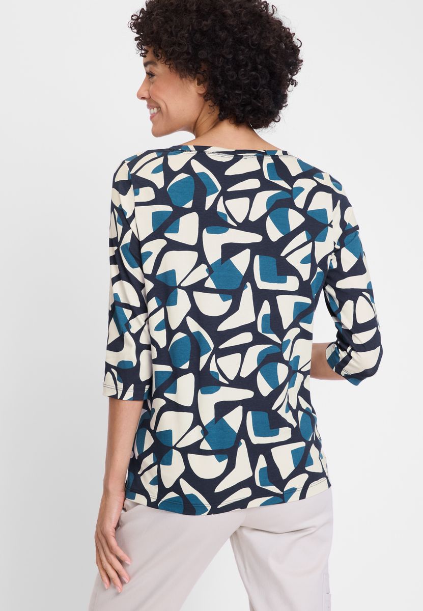 Shirt mit geometrischem Druck und Dreiviertelärmeln