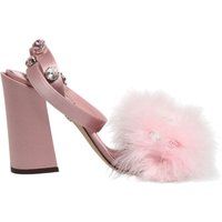 Verzierte Feder-Sandalen mit Blockabsatz