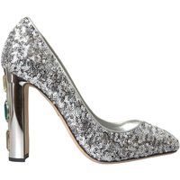 Pailletten-Pumps mit verzierten Blockabsätzen