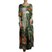 Farbenfrohes Seiden-Kaftankleid mit Dschungelprint
