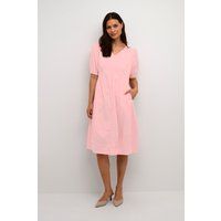 Gestreiftes Midi-Kleid mit V-Ausschnitt