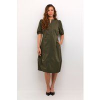 Midi-Kleid mit Puffärmeln und Kerbausschnitt