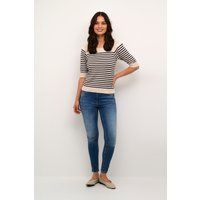Gestreifter Kurzarm-Strickpullover im Breton-Stil