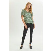 Locker geschnittene V-Ausschnitt Print-Bluse