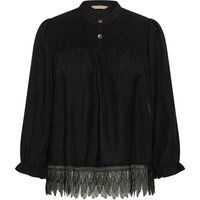 Geraffte Stehkragen-Bluse mit Spitze