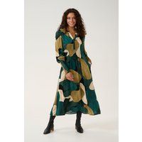 Midikleid mit abstraktem Muster und Smokbündchen