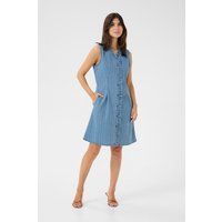 Gestreiftes Jeanskleid mit Rüschenleiste