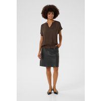 Lockere V-Schlitz-Bluse mit Gummizug
