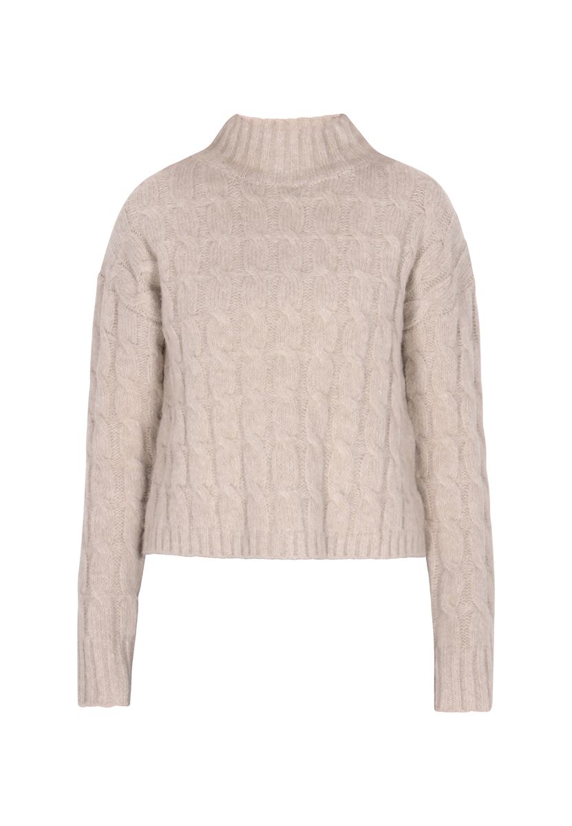 Klassischer Zopfstrickpullover mit Stehkragen