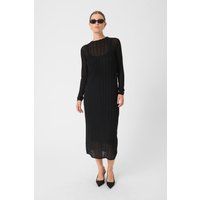 Geripptes Halbtransparentes Midi-Strickkleid