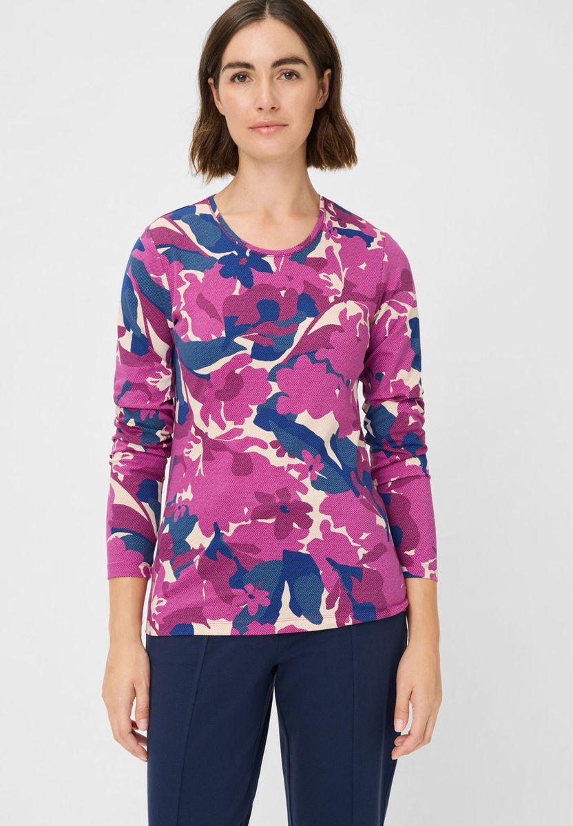 Langarm Baumwollshirt mit Blumendruck