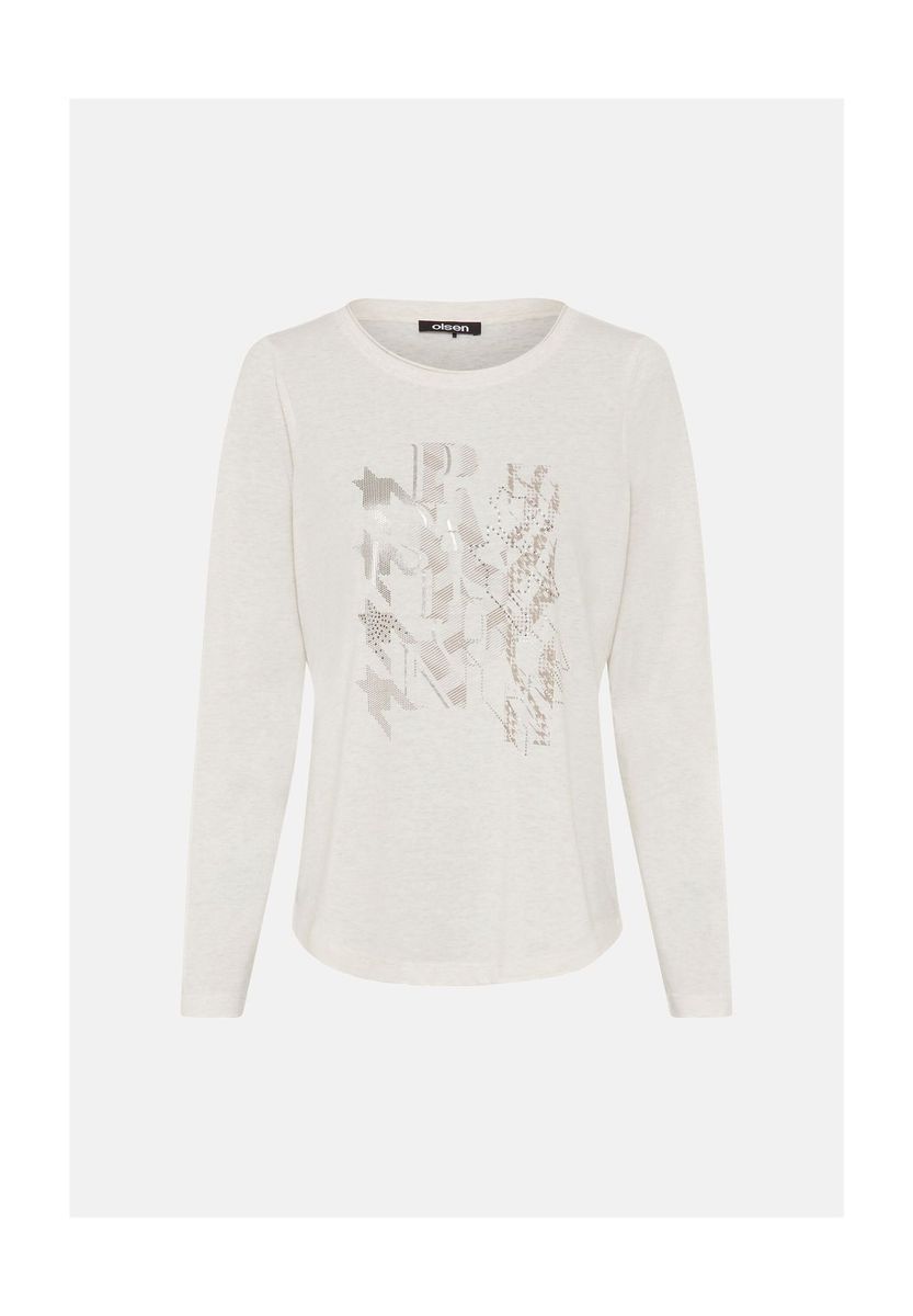 Beiges Langarmshirt mit Grafikprint
