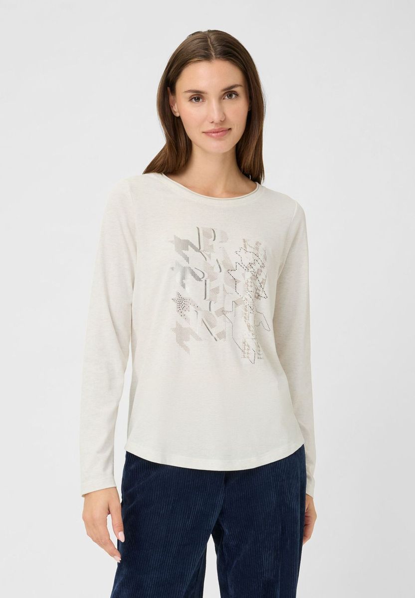 Beiges Langarmshirt mit Grafikprint