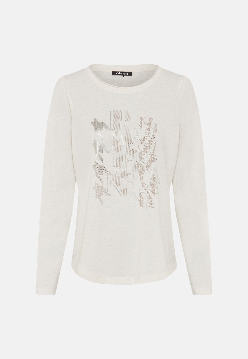 Beiges Langarmshirt mit Grafikprint