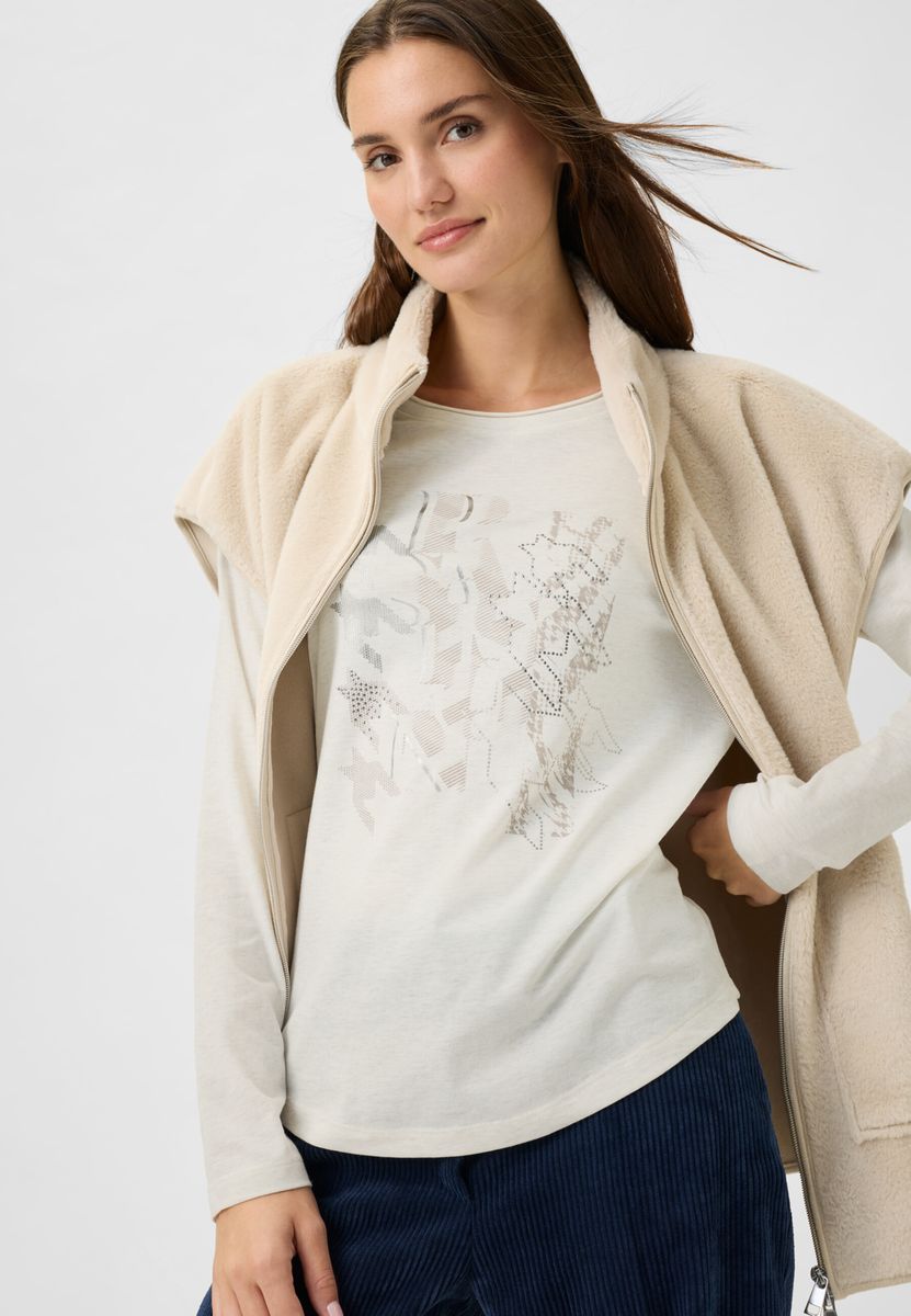 Beiges Langarmshirt mit Grafikprint