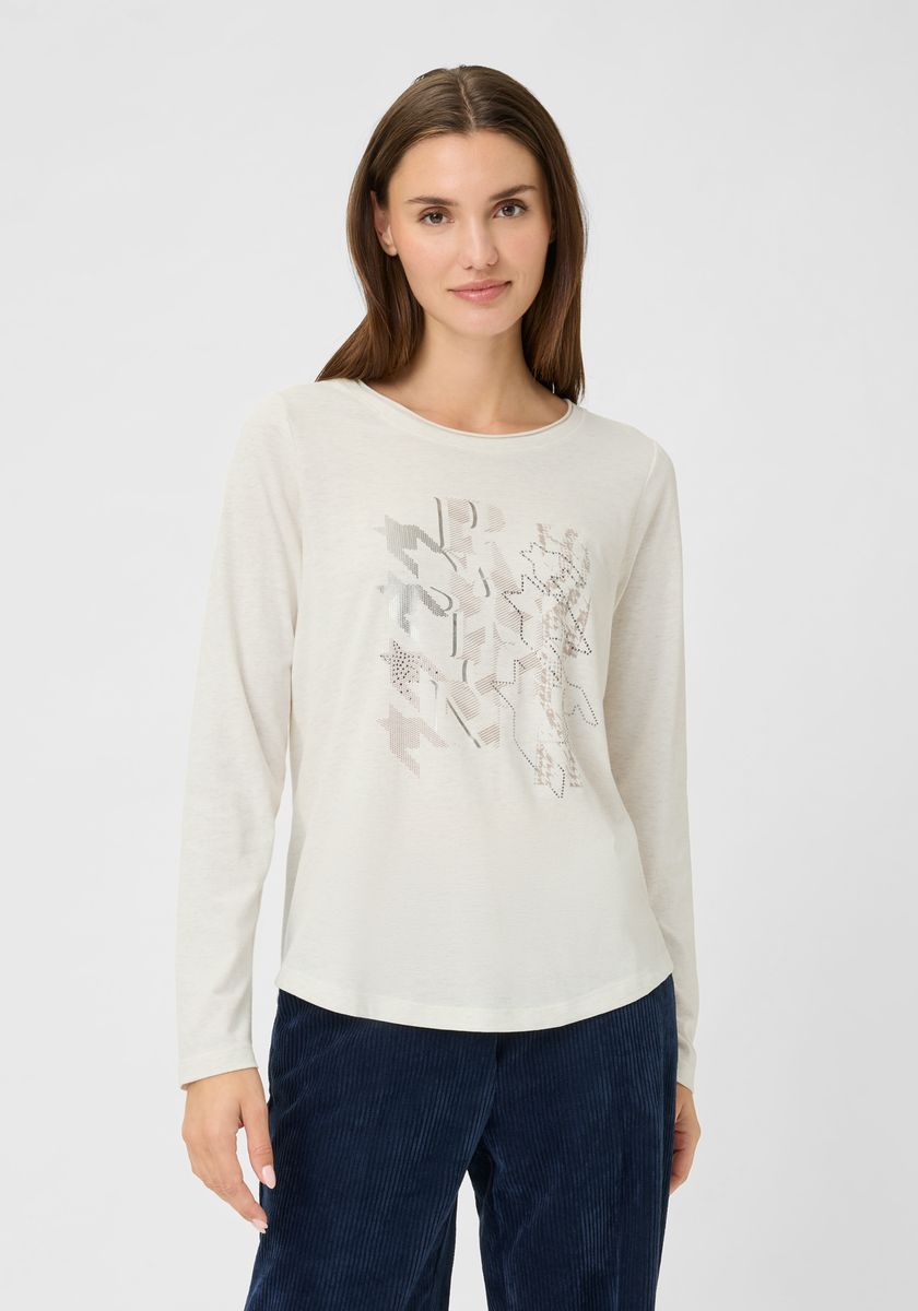 Beiges Langarmshirt mit Grafikprint