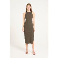 Ärmelloses geripptes Midikleid mit Schlitz