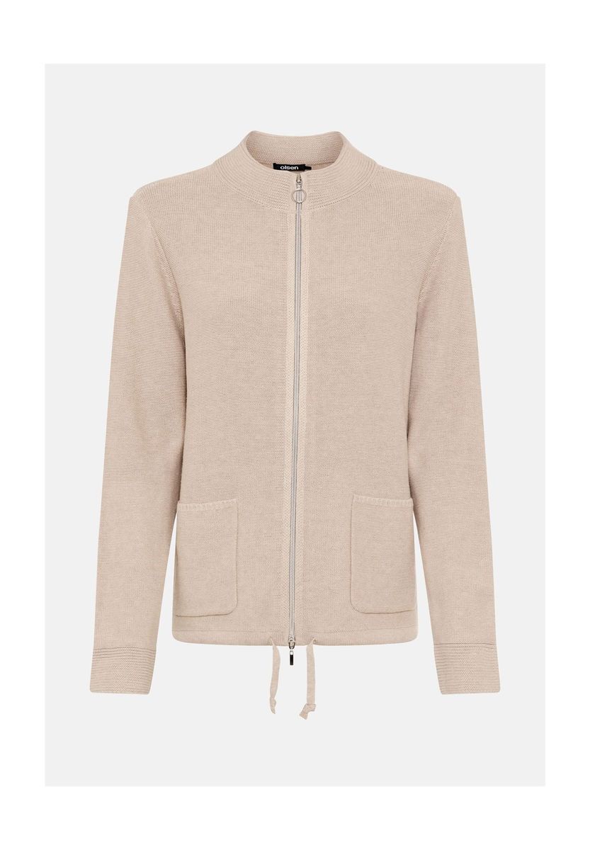 Beige Strickjacke mit Reißverschluss und Taschen