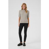 Gerippter Kurzarm-Pullover mit Stehkragen