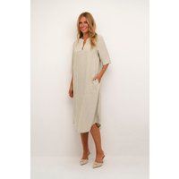 Gestreiftes Midi-Kleid aus Leinenmix