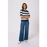 Gestreiftes Halbarm-Stricktop im Marine-Stil