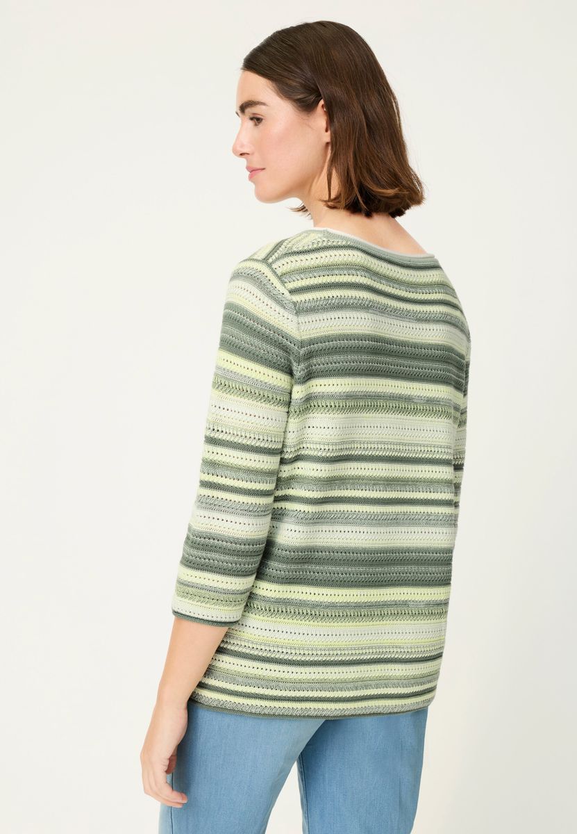 Gestreifter Feinstrickpullover mit Dreiviertelarm