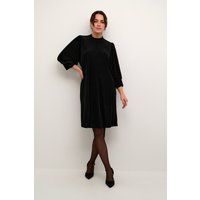 Geripptes Plissee-Kleid mit Stehkragen
