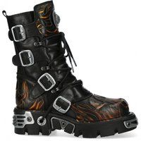Halbhohe Schnallenstiefel mit Flammenmuster