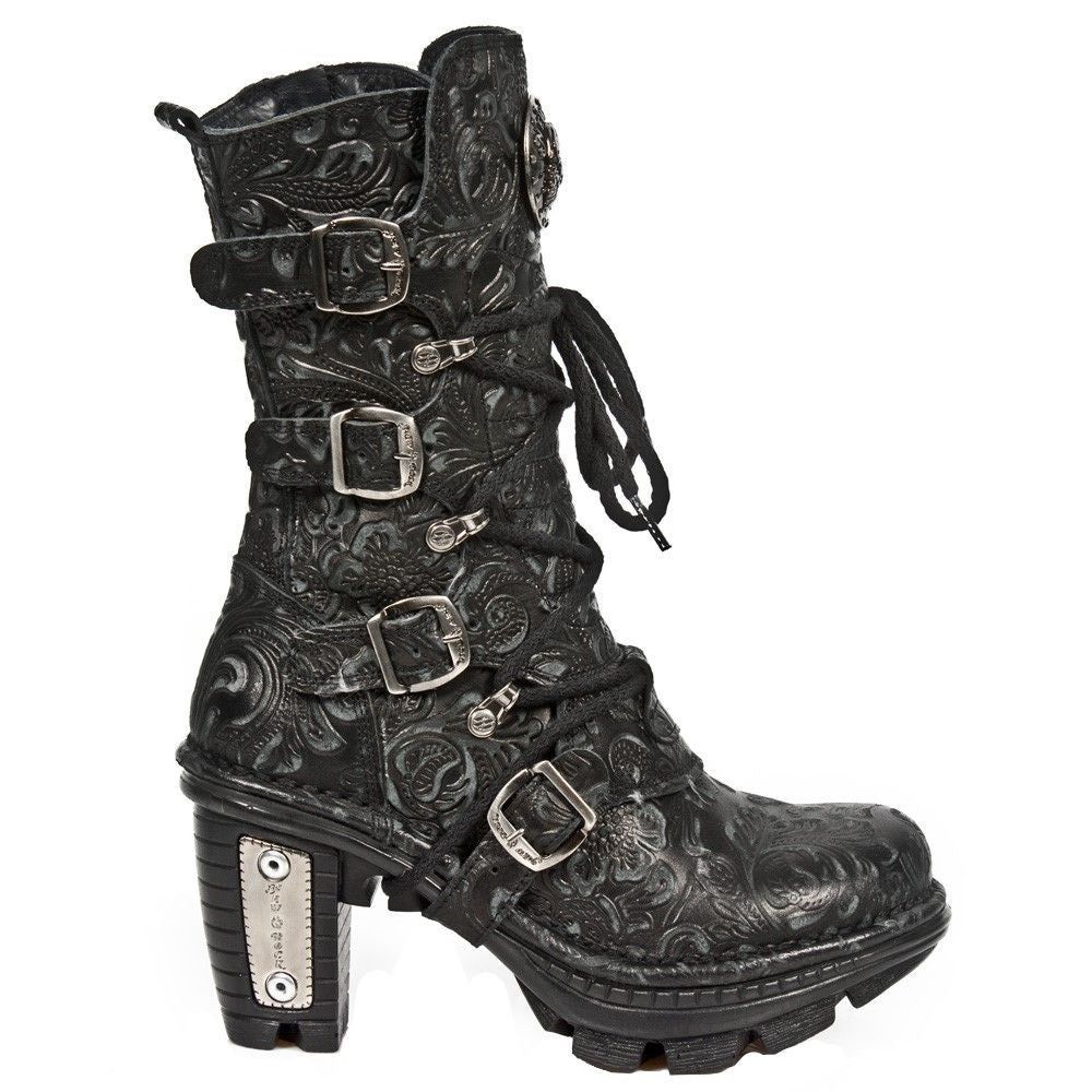 Gothic-Plateaustiefel mit Blumenprägung
