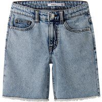 Distressed Denim-Shorts mit Fransensaum