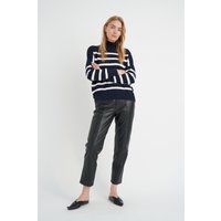 Gestreifter Oversize Baumwoll-Rollkragenpullover