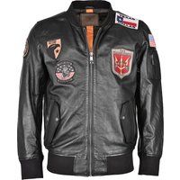 Leder-Bomberjacke mit Patches