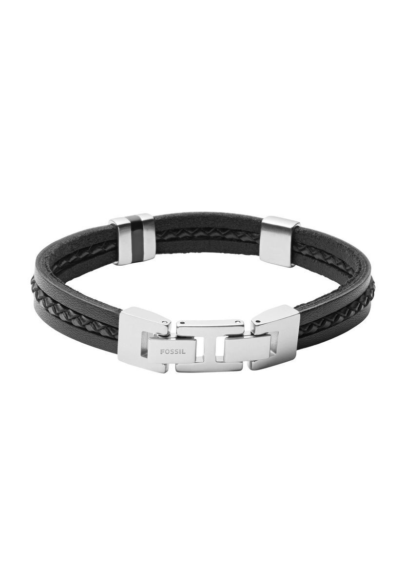 Herren-Lederarmband mit geflochtenem Edelstahlverschluss