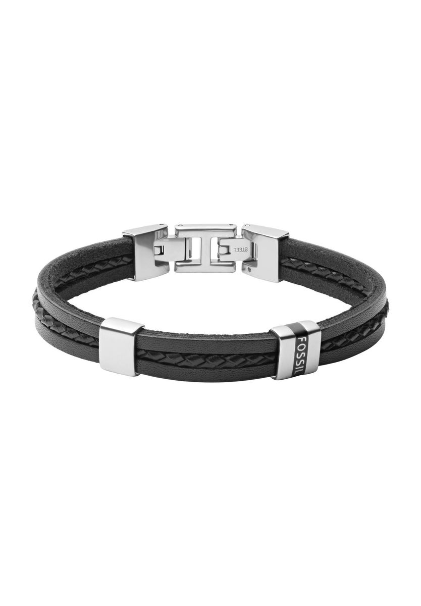 Herren-Lederarmband mit geflochtenem Edelstahlverschluss