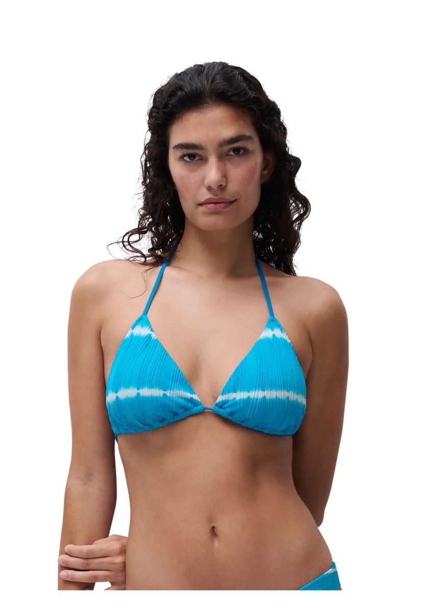 Plissiertes Triangel-Bikini-Oberteil mit Batikmuster