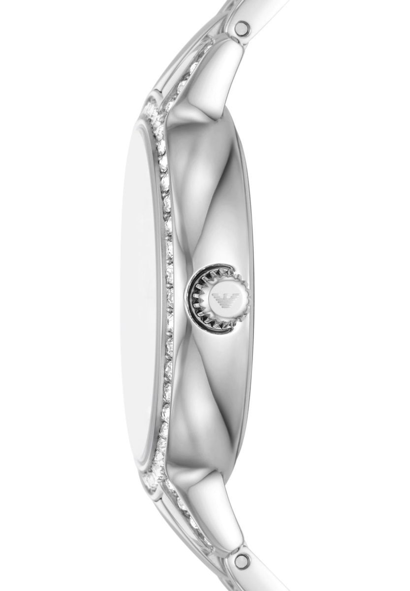 Elegante silberne Damenarmbanduhr mit Kristallen