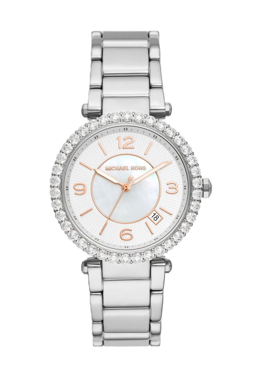 Damen Edelstahl Uhr mit Kristalllünette