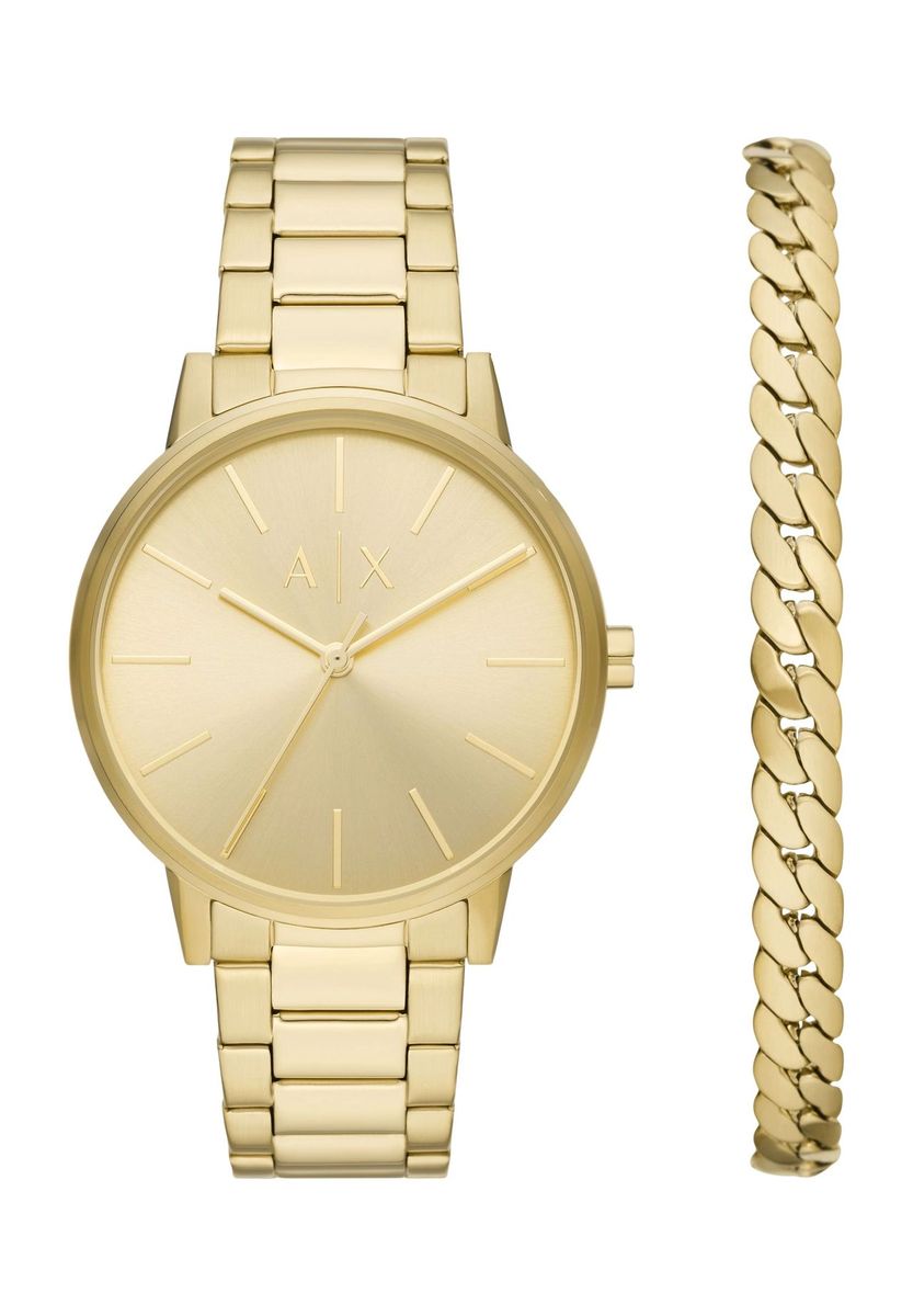 Elegantes goldfarbenes Uhren- und Armbandset