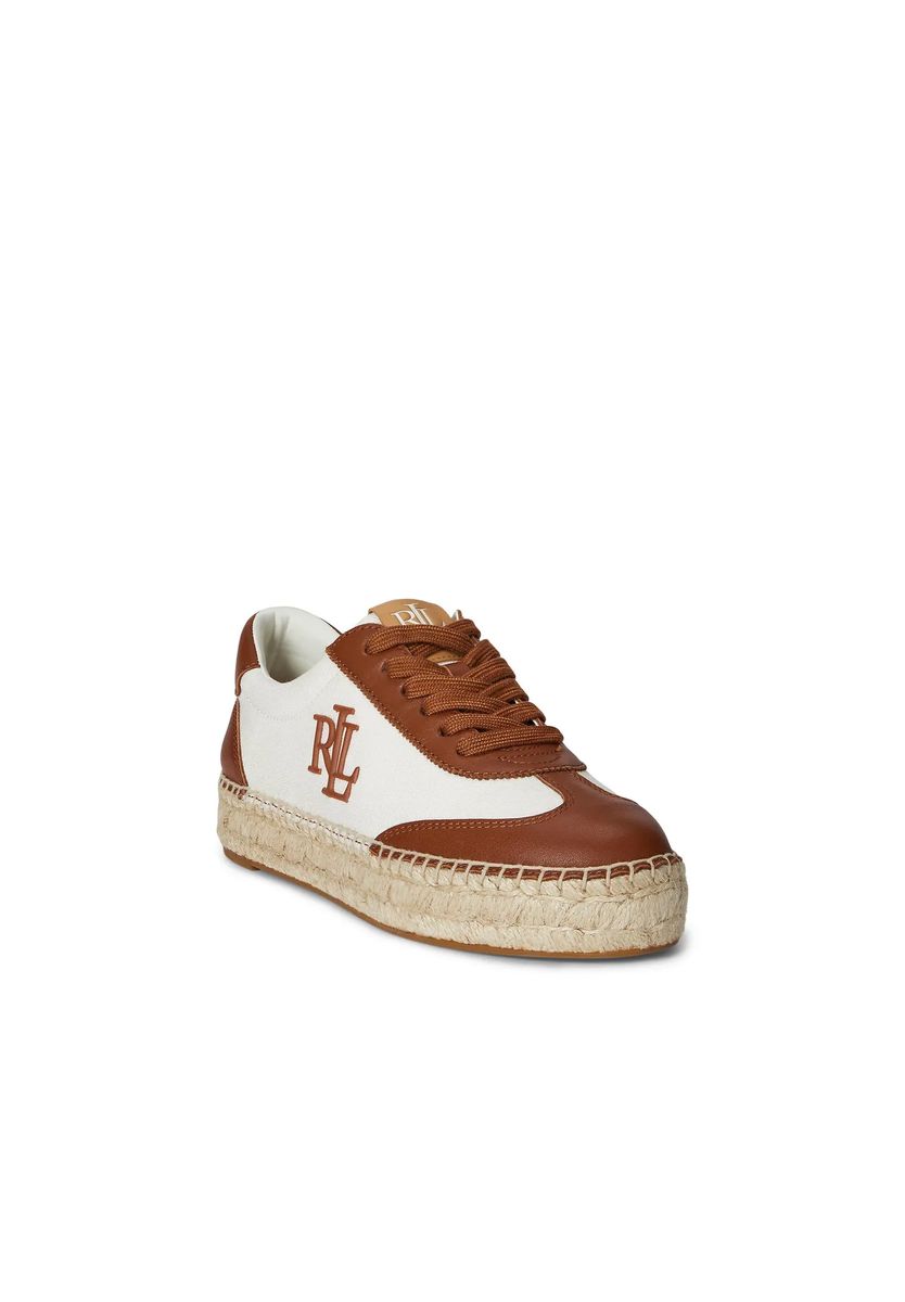 Leder-Espadrille-Sneaker mit Plateausohle
